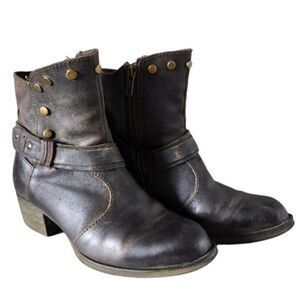 BORN Ankle Boots Size 6 Brown Leather Boots Heeled Studded Embellished